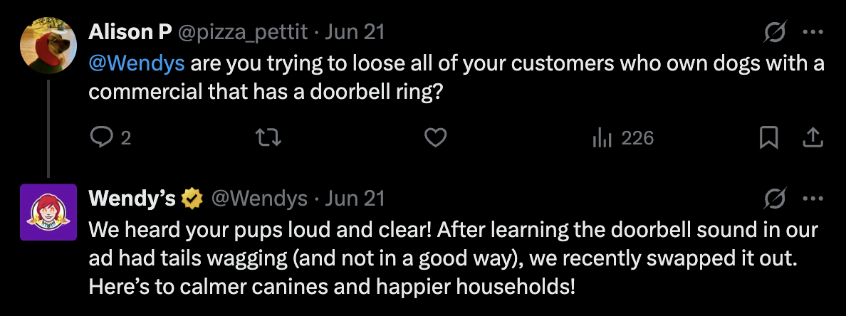 Tweet to wendy’s and wendy’s reply