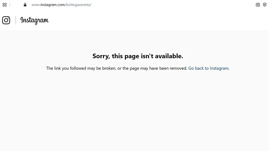 screenshot of instagram page that says ‘sorry this page isn’t available’