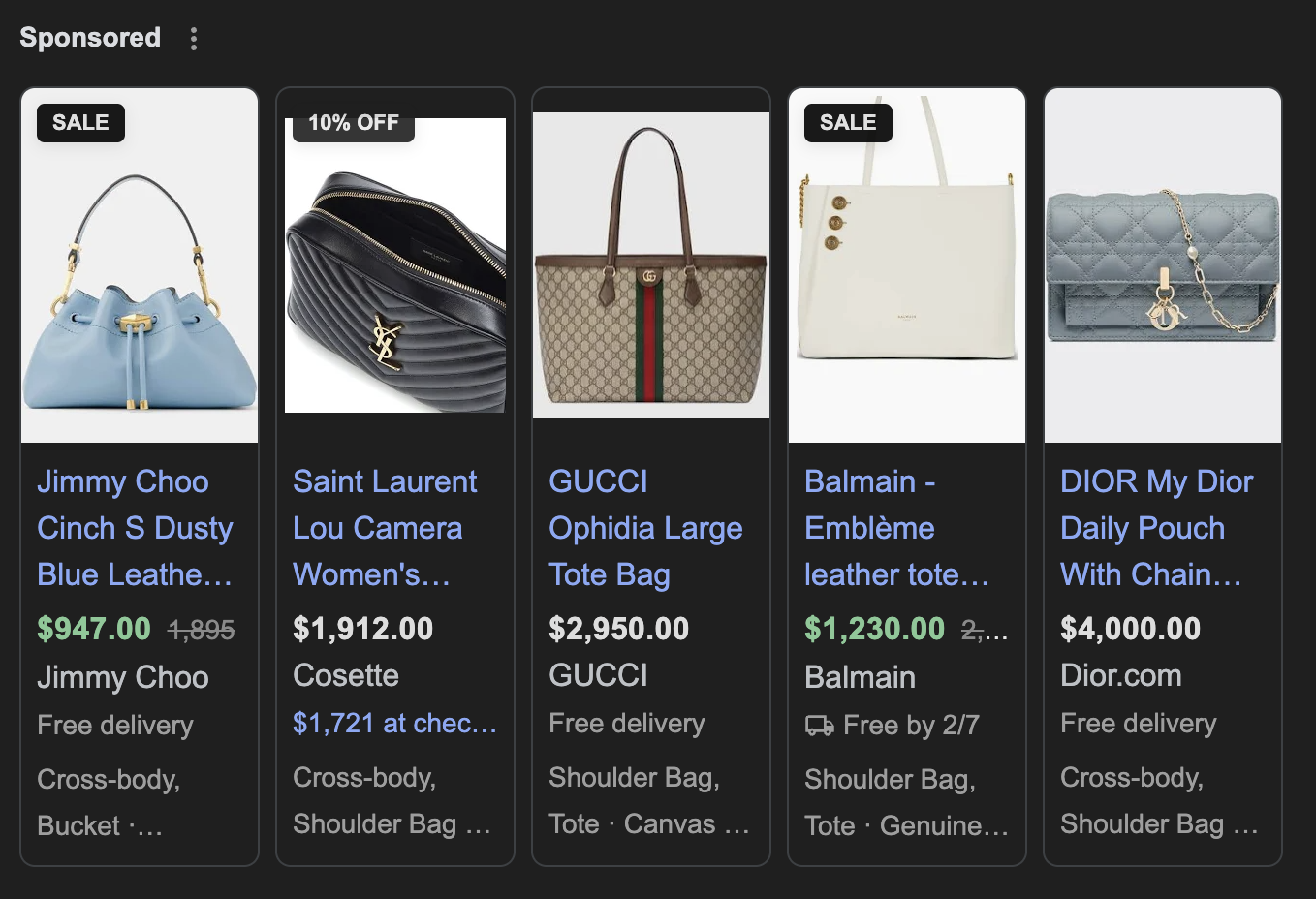 sponsored google ads of luxury bags