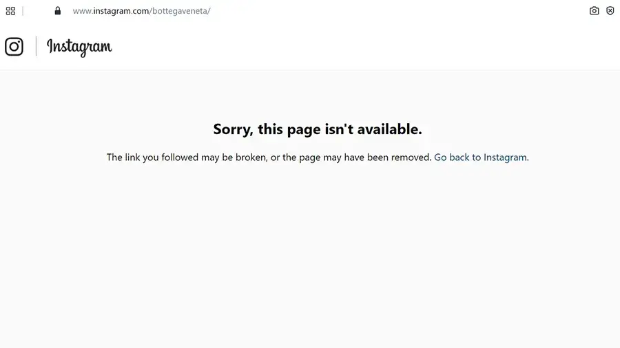 screenshot of instagram page that says ‘sorry this page isn’t available’