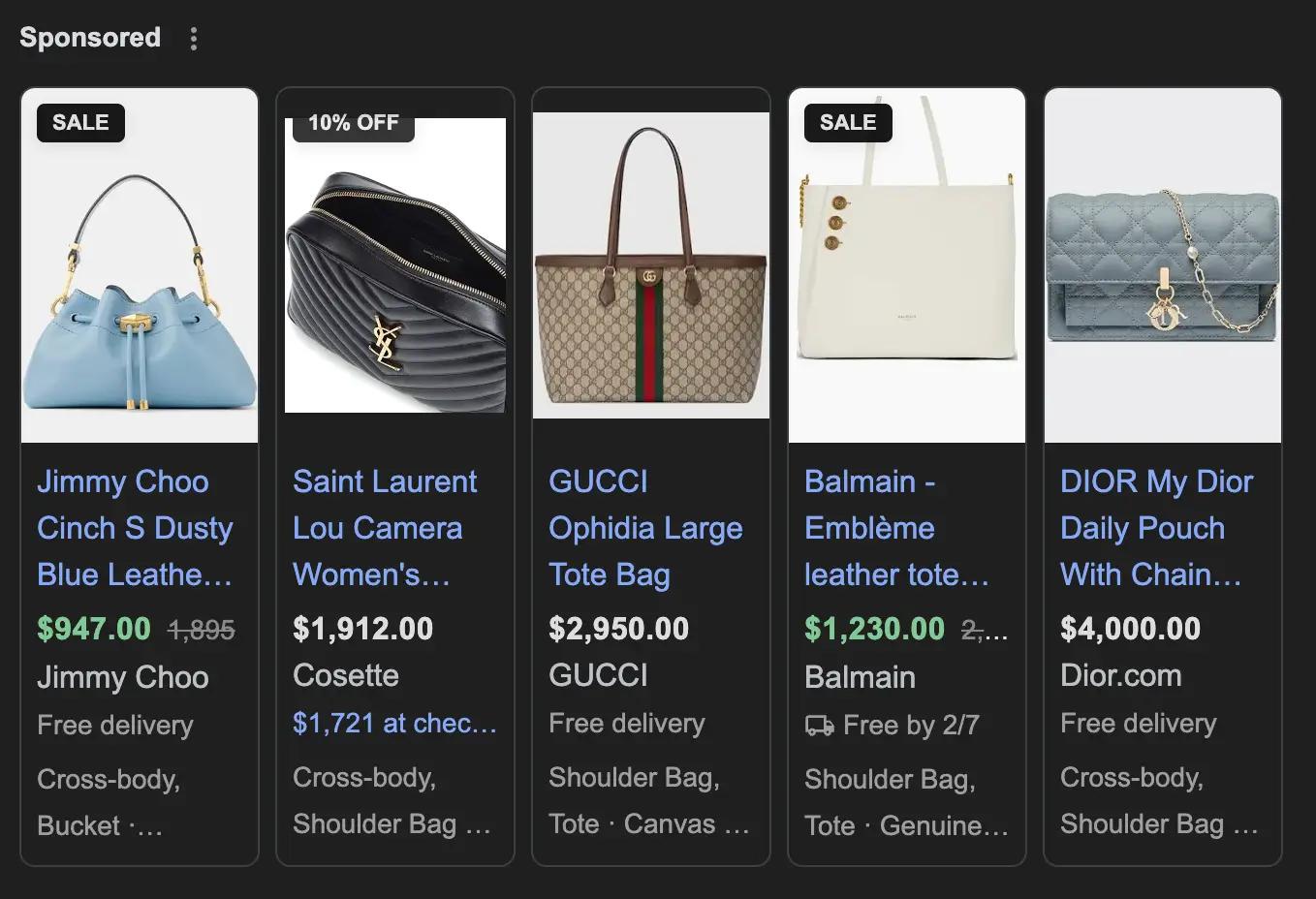 sponsored google ads of luxury bags