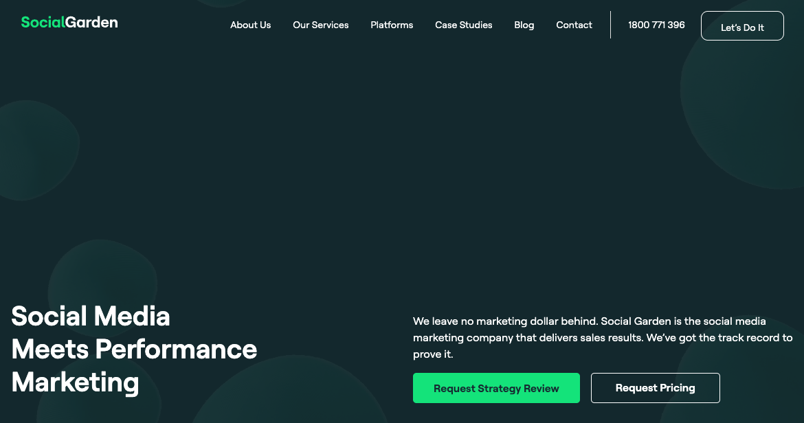 screenshot of social media marketing agency SocialGarden