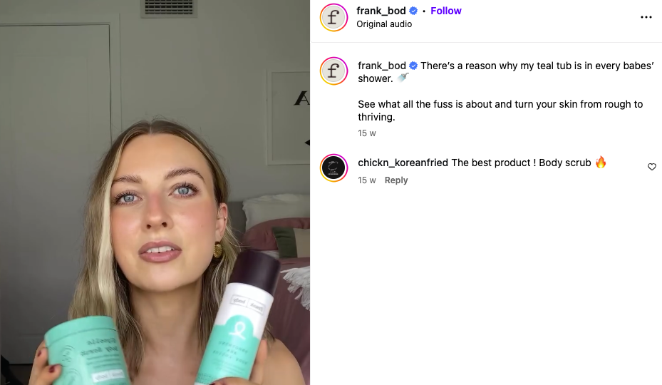 screenshot of frank bod instagram for digital marketing examples